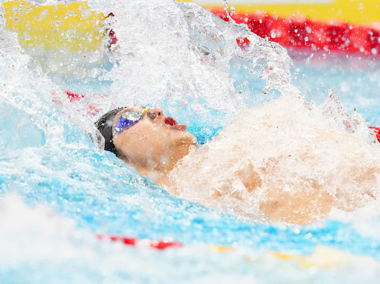 男子50メートル背泳ぎ予選、全体3位で決勝進出を決めた古賀（撮影・江口和貴）