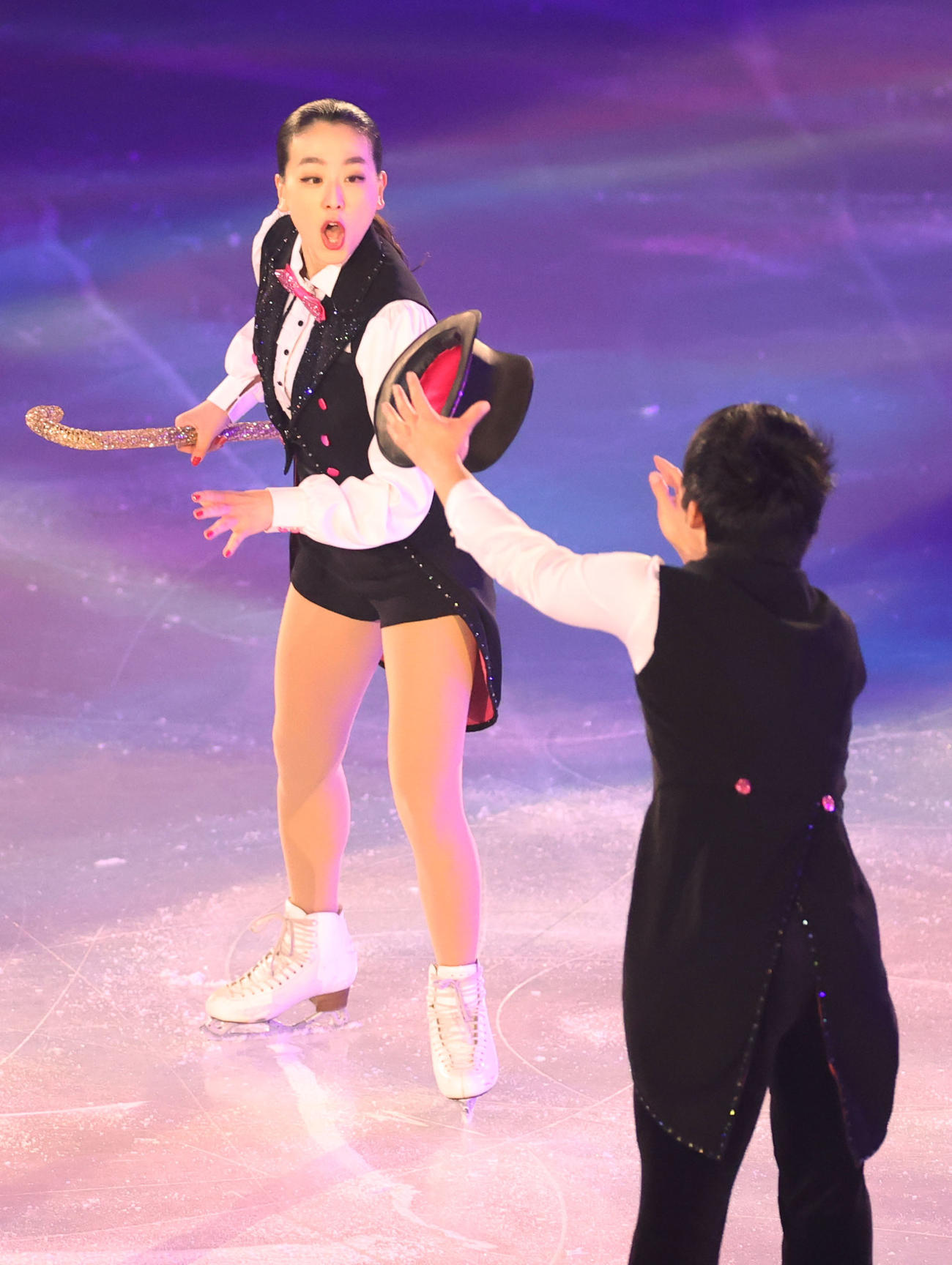 「サンクスツアー」千秋楽公演でコミカルな表情を見せる浅田真央さん（撮影・狩俣裕三）