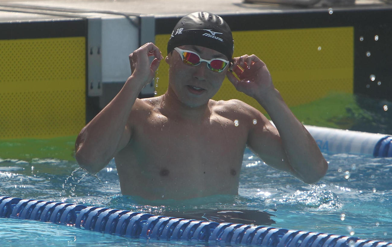 男子200メートル平泳ぎ、大会新で優勝も首をかしげ納得のいかない表情を見せた日本文理・柳橋