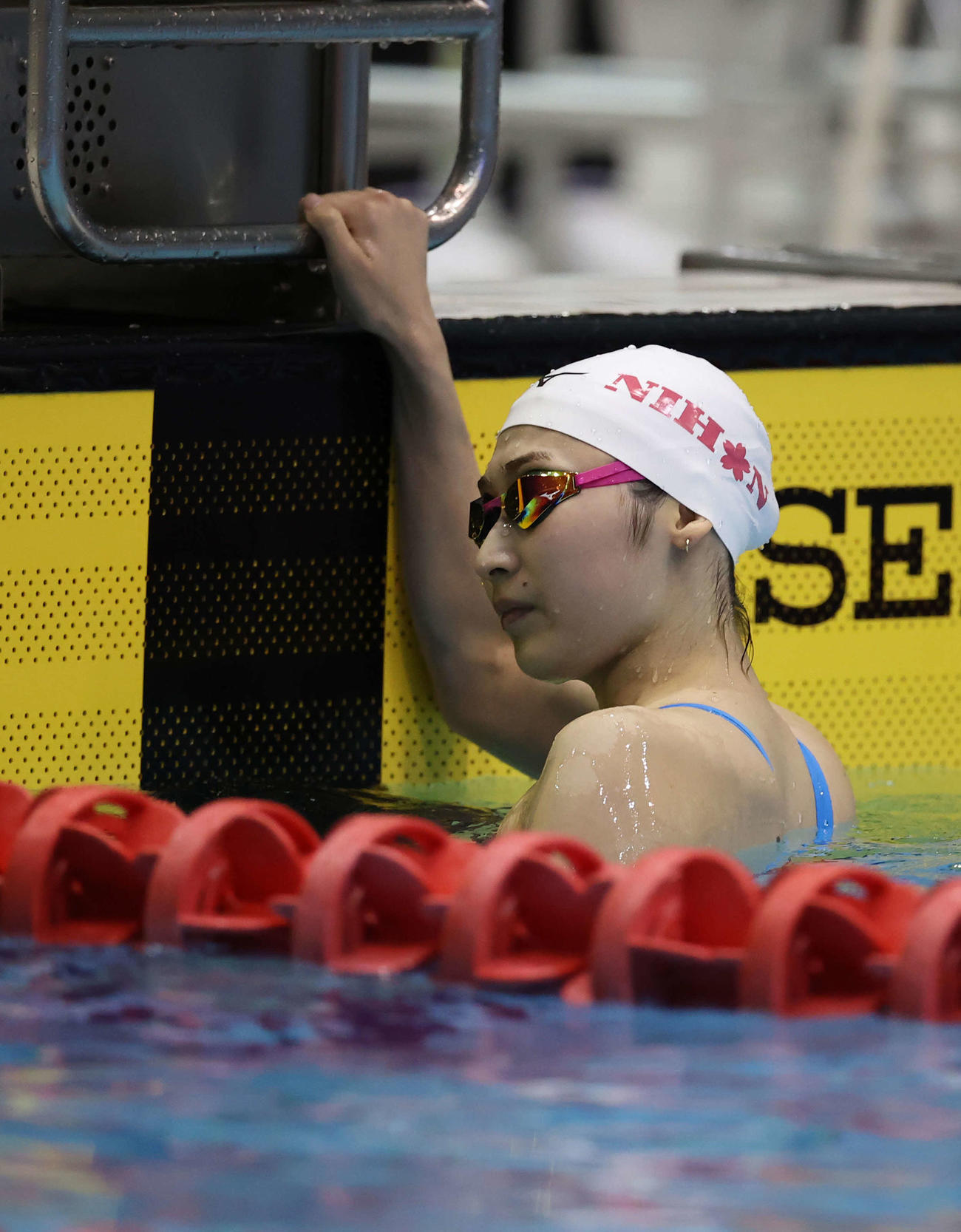 200メートル自由形タイムレース決勝1組、ゴールした池江（撮影・河野匠）