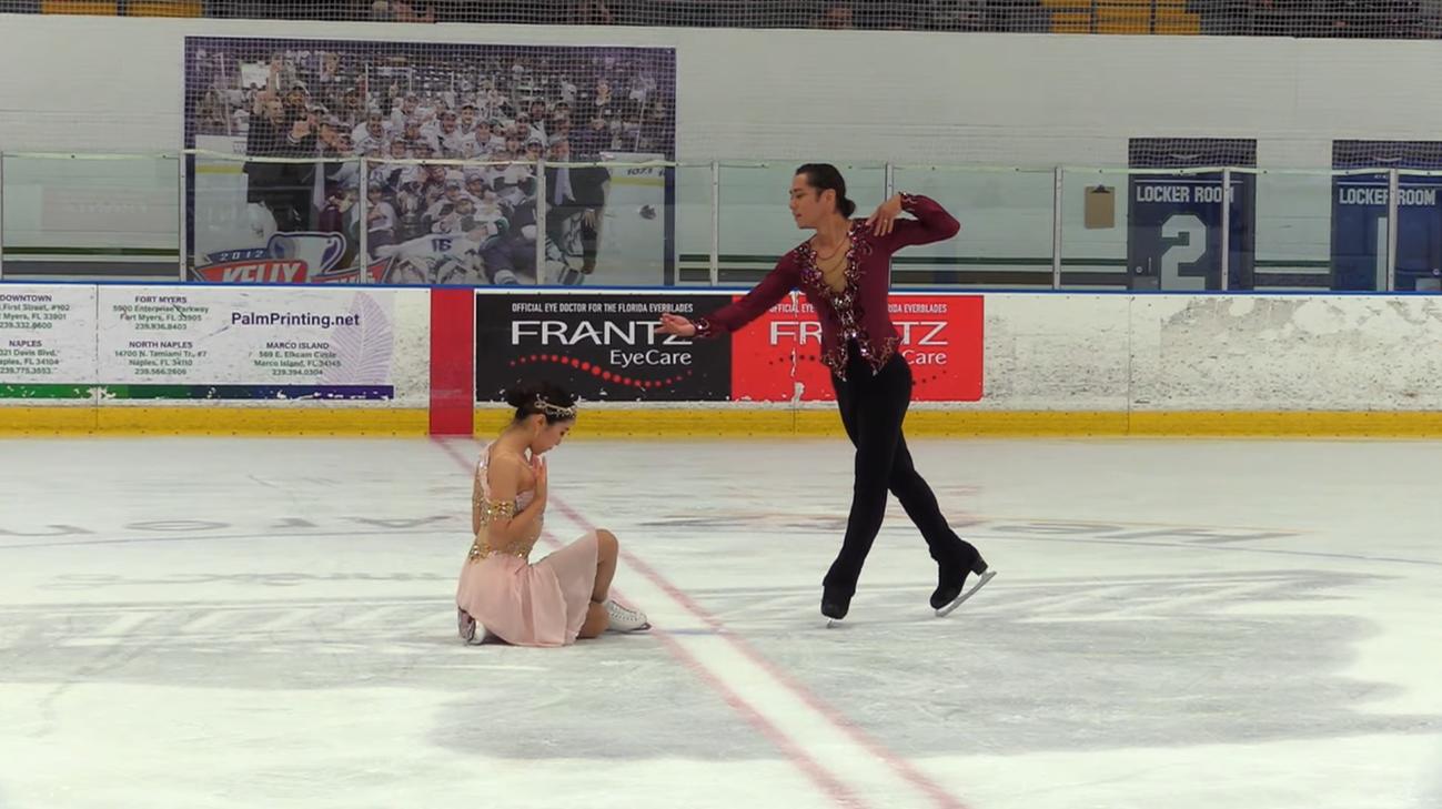 今季初戦のフリーダンス（FD）に臨んだ村元哉中（左）と高橋大輔（Gabriele Photo LLCのYouTubeより）