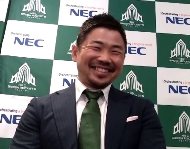 オンライン取材に応じるNECグリーンロケッツ東葛の田中史朗