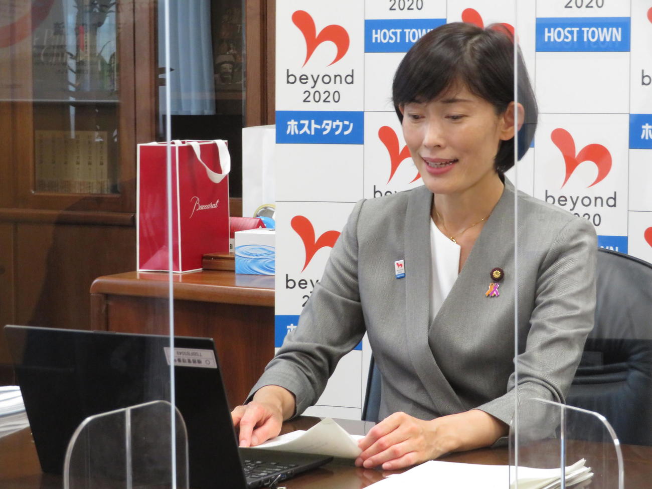 第6回東京五輪・パラリンピック大会における日本の食文化発信関連会議にオンラインで出席した丸川珠代五輪相（撮影・近藤由美子）