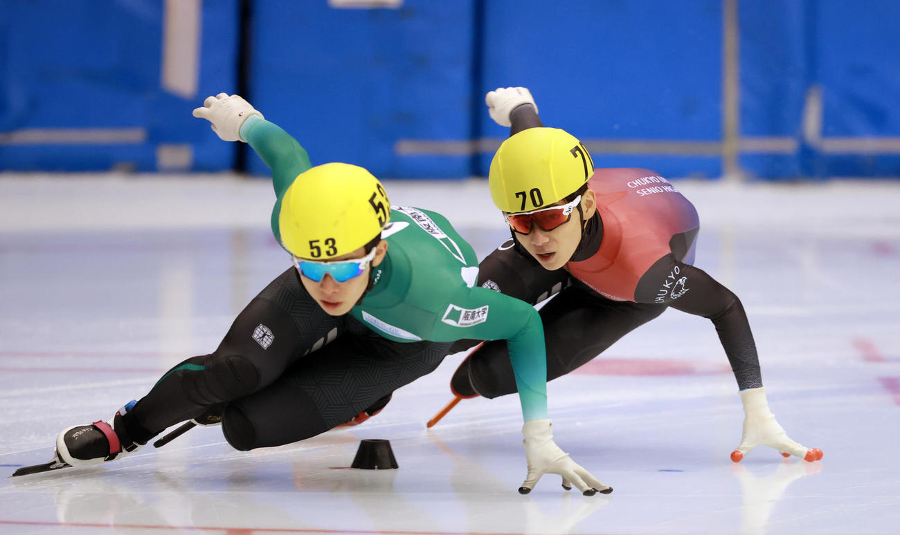 スピードスケート・ショートトラック全日本距離別選手権　男子500メートル決勝　2位になった夏目笑（代表撮影）
