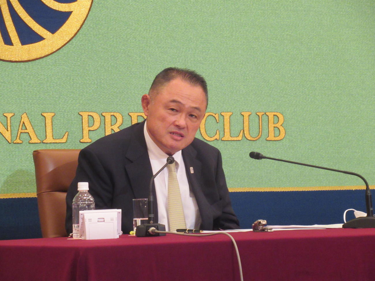 JOC山下会長は日本記者クラブで講演した（撮影・益田一弘）