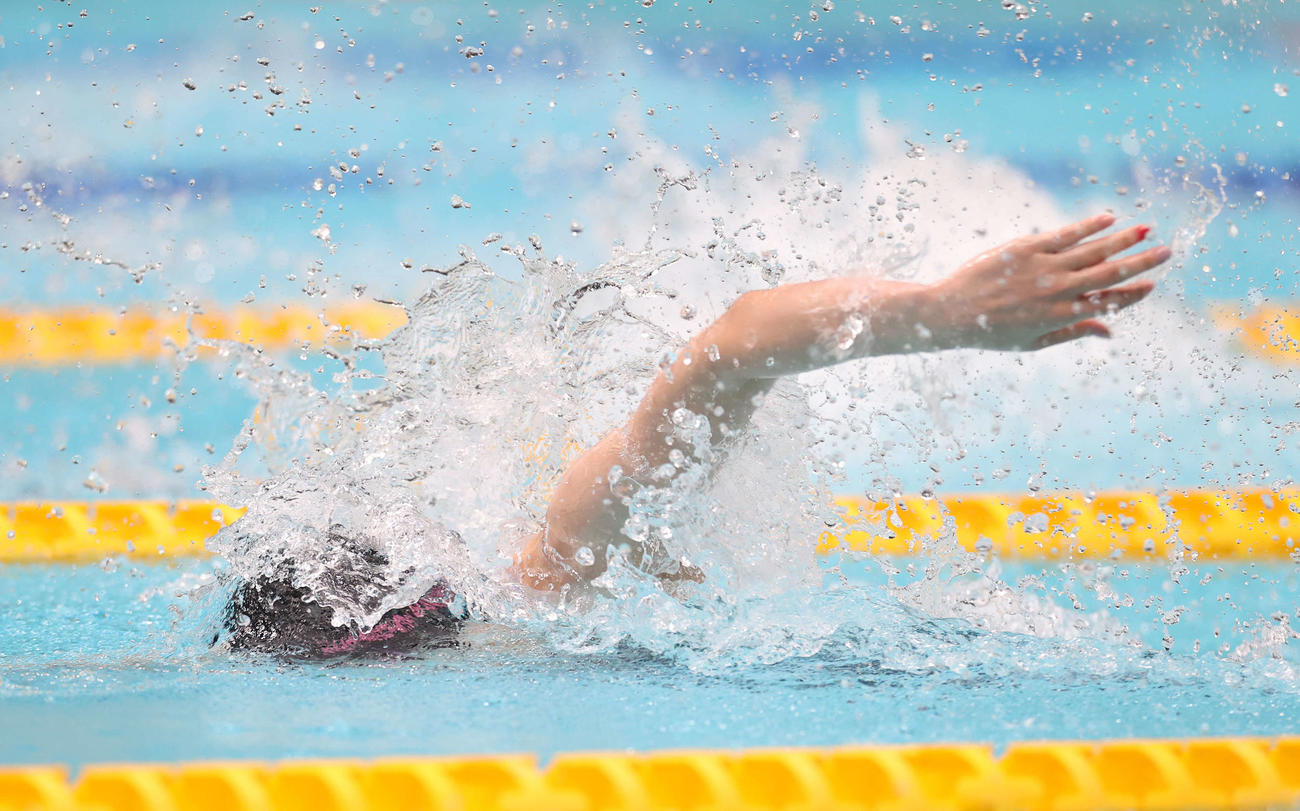 女子50メートル自由形予選で力泳する池江（撮影・河野匠）