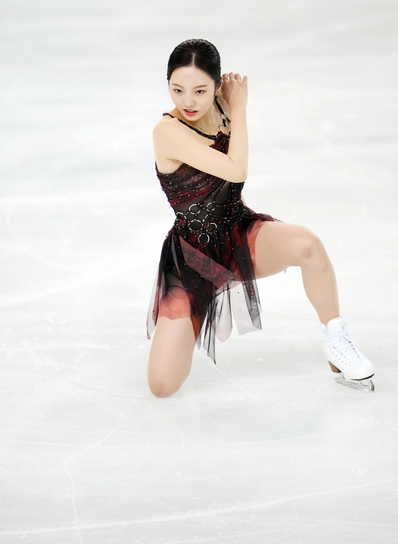 2021東京選手権大会　女子SPで演技する本田真（撮影・横山健太）