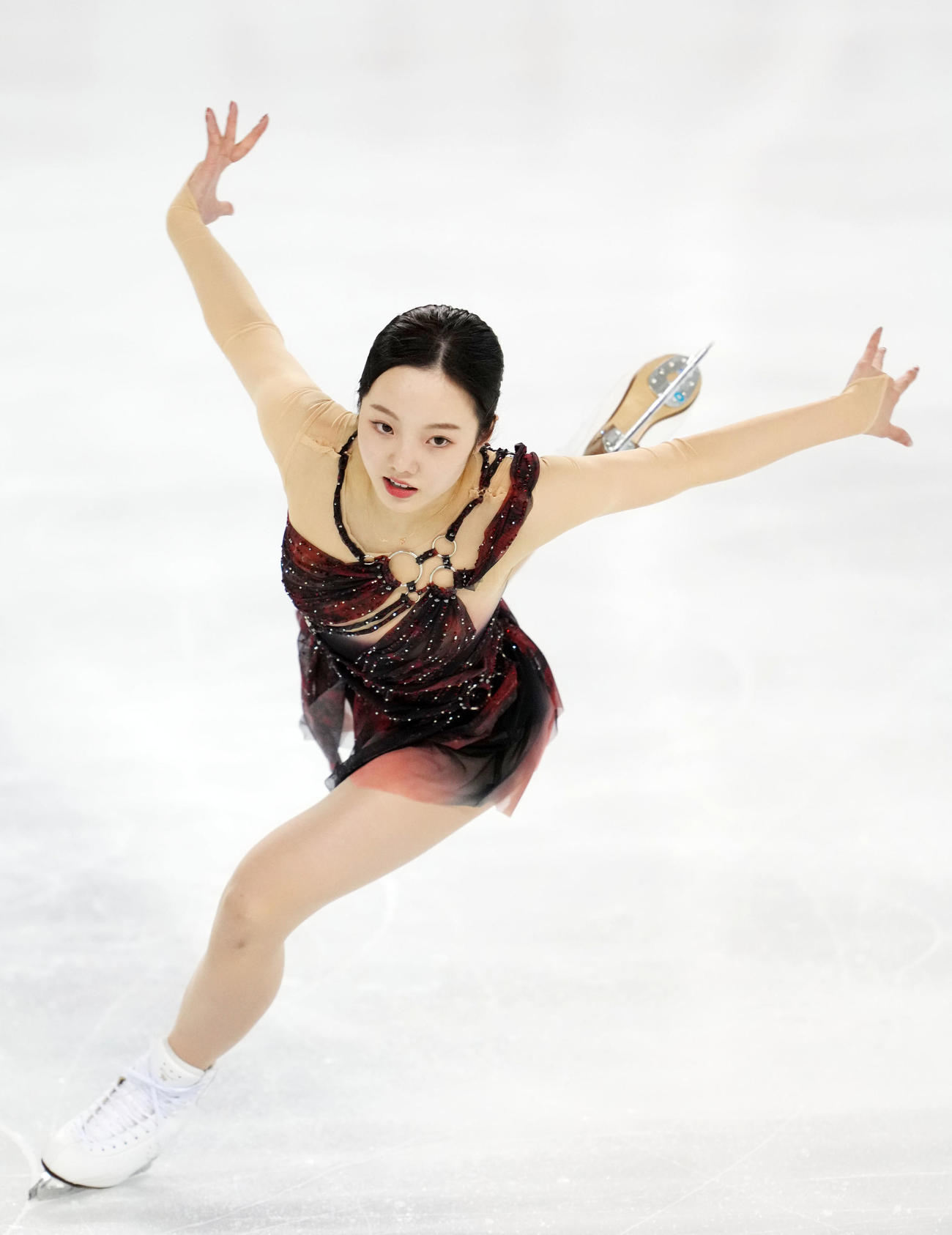 2021東京選手権大会　女子SPで演技する本田真（撮影・横山健太）