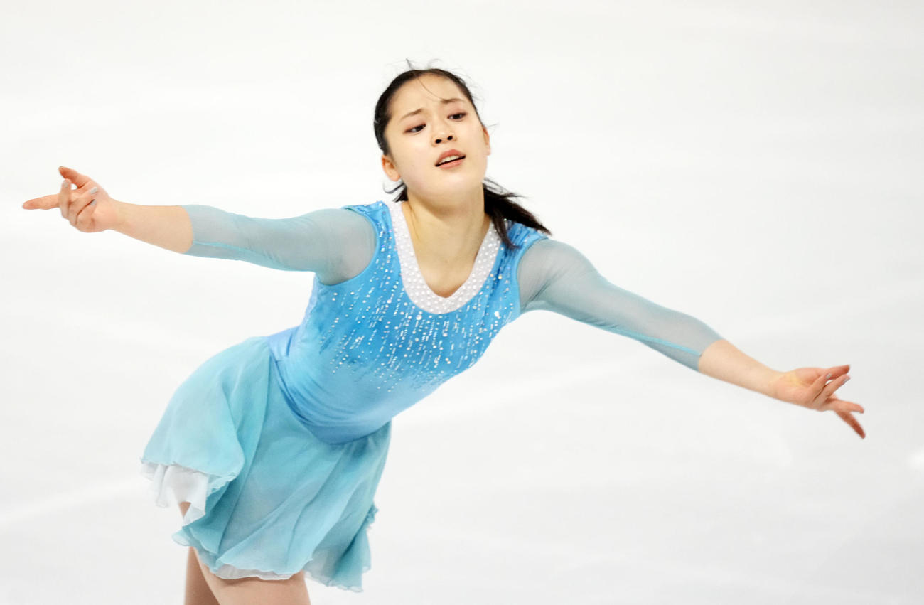 2021東京選手権大会　女子SPで演技する川畑（撮影・横山健太）