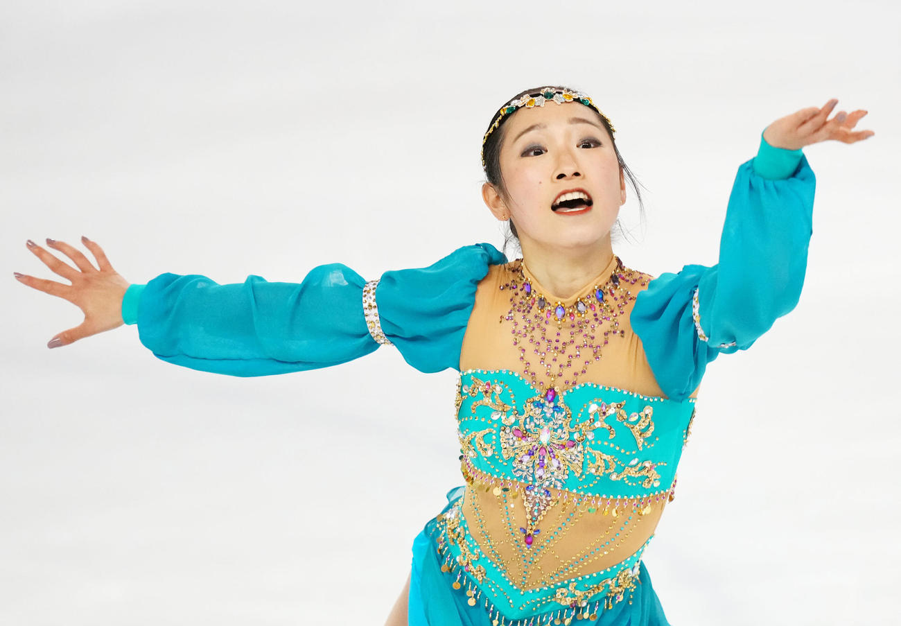 2021東京選手権大会　女子SPで演技する佐藤（撮影・横山健太）