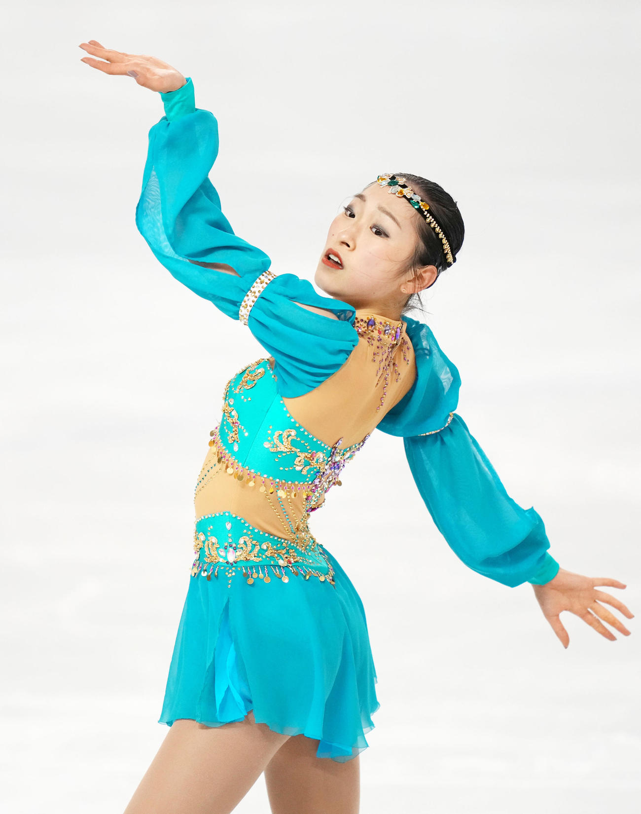 2021東京選手権大会　女子SPで演技する佐藤（撮影・横山健太）