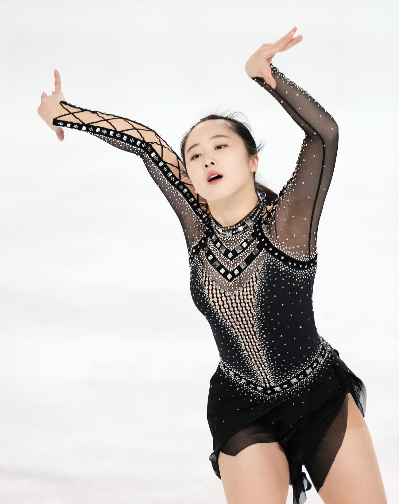 2021東京選手権大会　女子SPで演技する本田望（撮影・横山健太）
