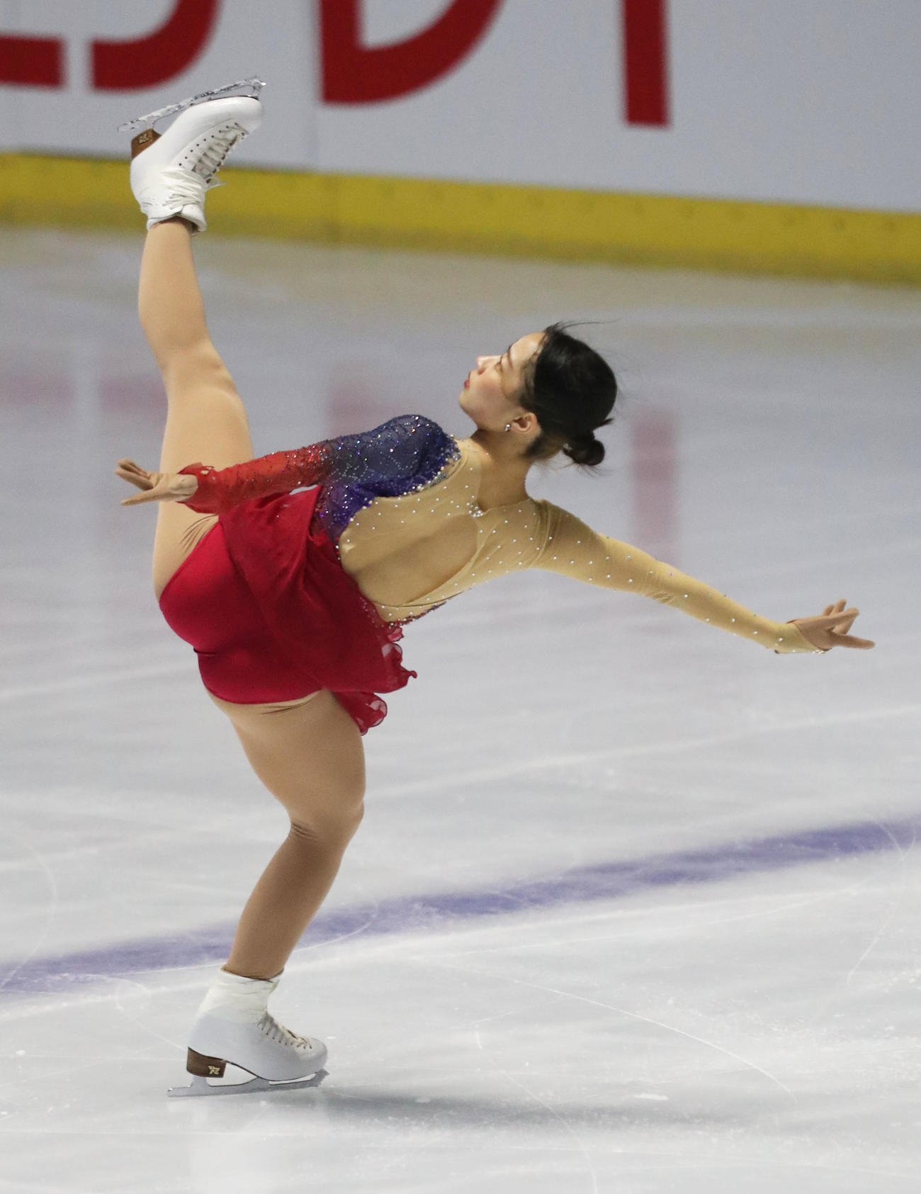 女子シングルショートプログラムで演技をする新田谷凜（撮影・屋方直哉）