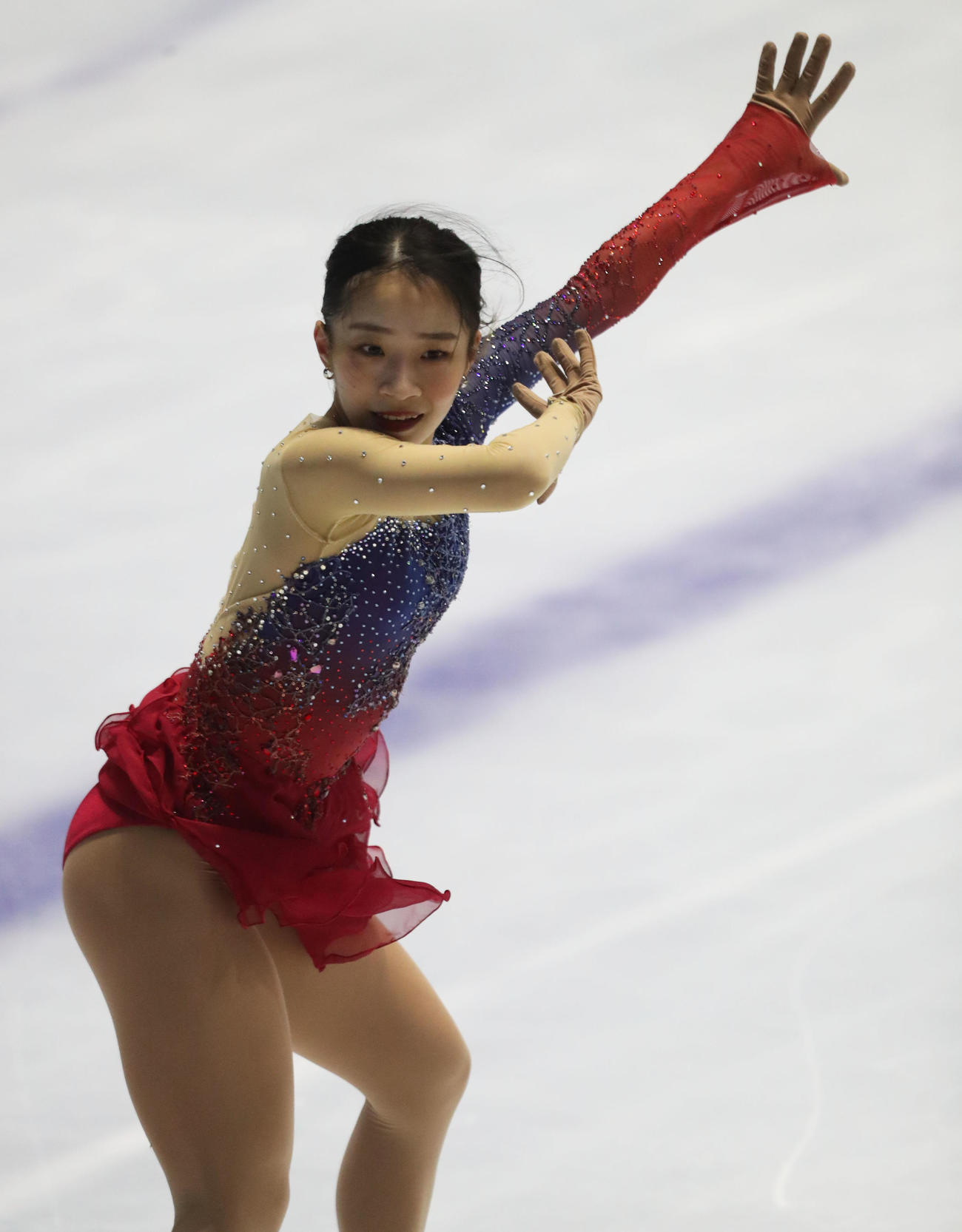 女子シングルショートプログラムで演技をする新田谷凜（撮影・屋方直哉）
