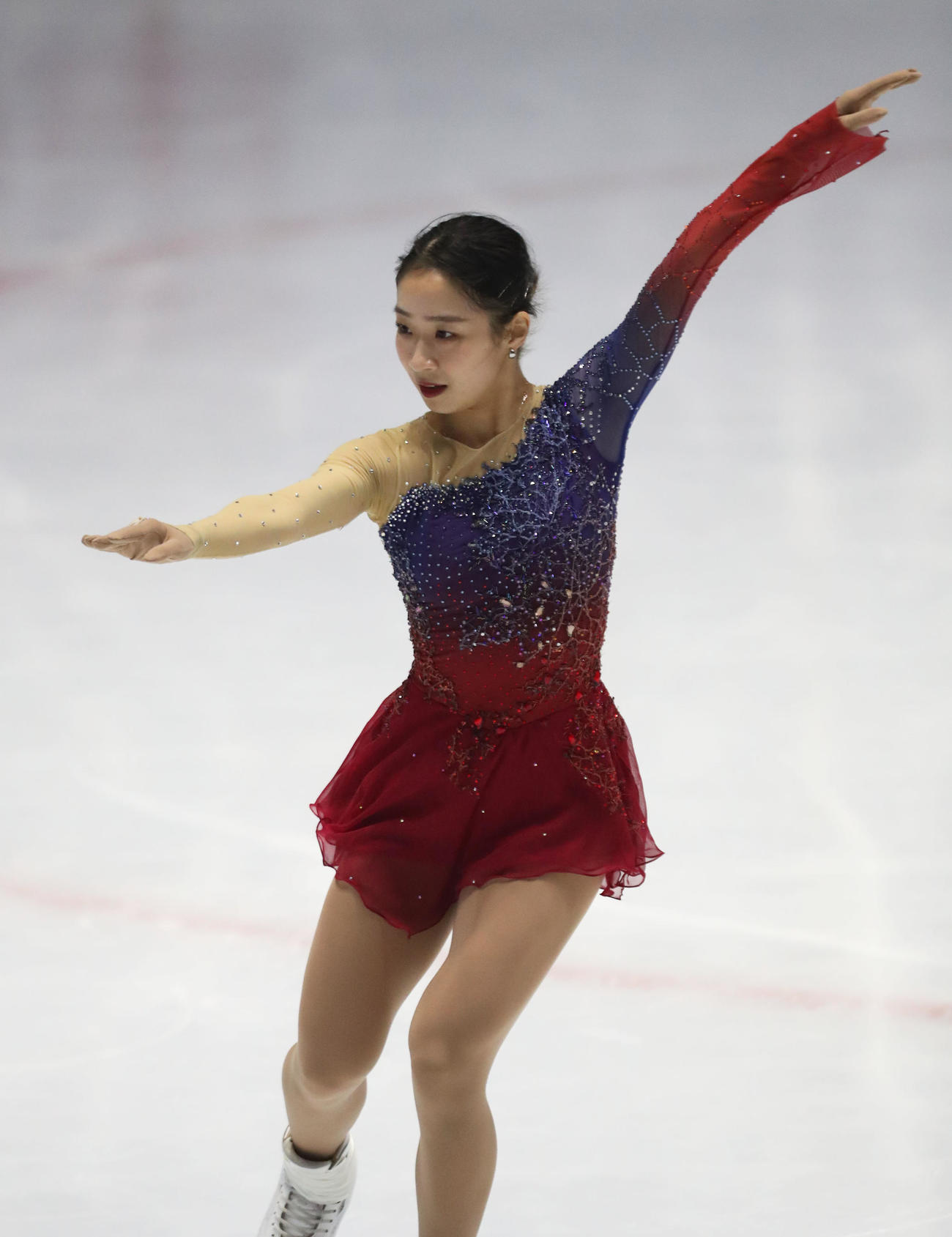 女子シングルショートプログラムで演技をする新田谷凜（撮影・屋方直哉）