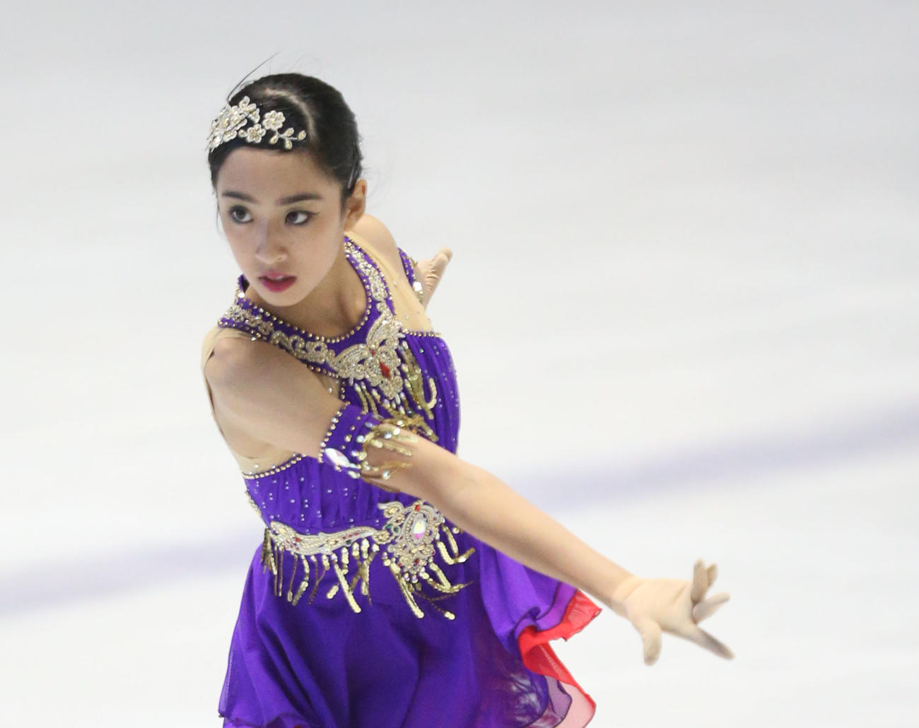 ジュニア女子シングルフリースケーティングで演技をする櫛田（撮影・屋方直哉）