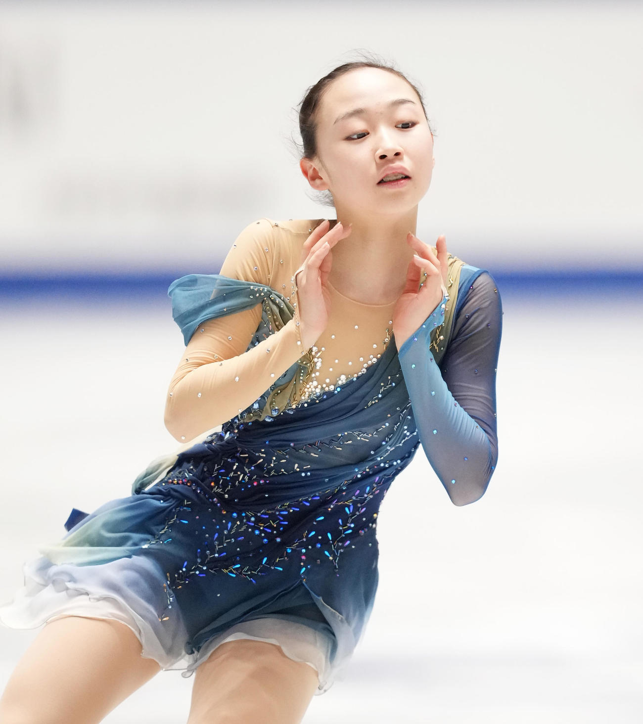NHK杯女子フリーを前に最終調整する松生（撮影・菅敏）