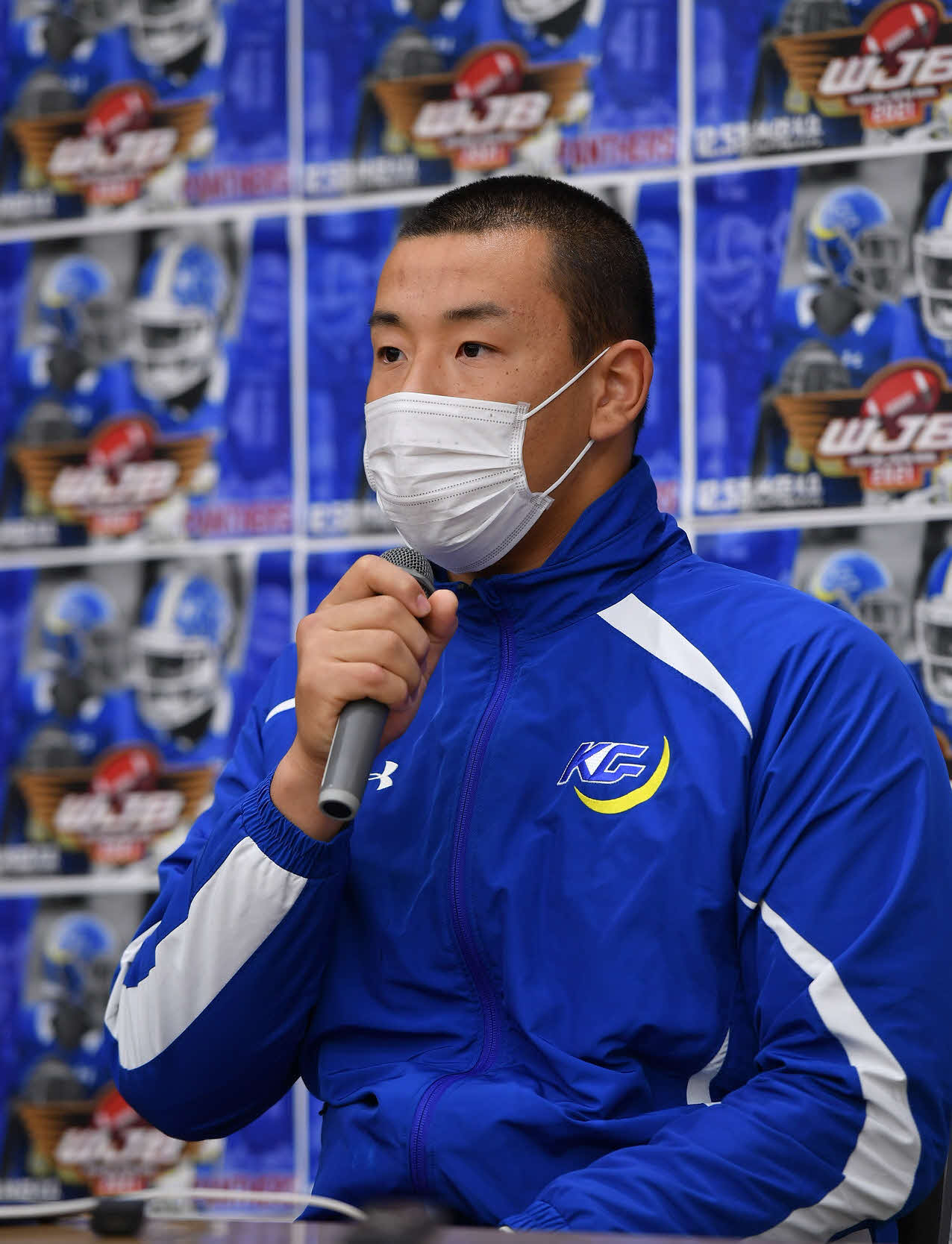5日の立命大戦に向けて記者会見に出席した関学大DL青木勇輝主将（4年）（提供：関西学院大学FIGHTERS