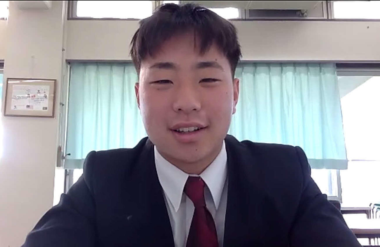 オンラインで意気込みを語る静岡聖光学院の丸尾主将