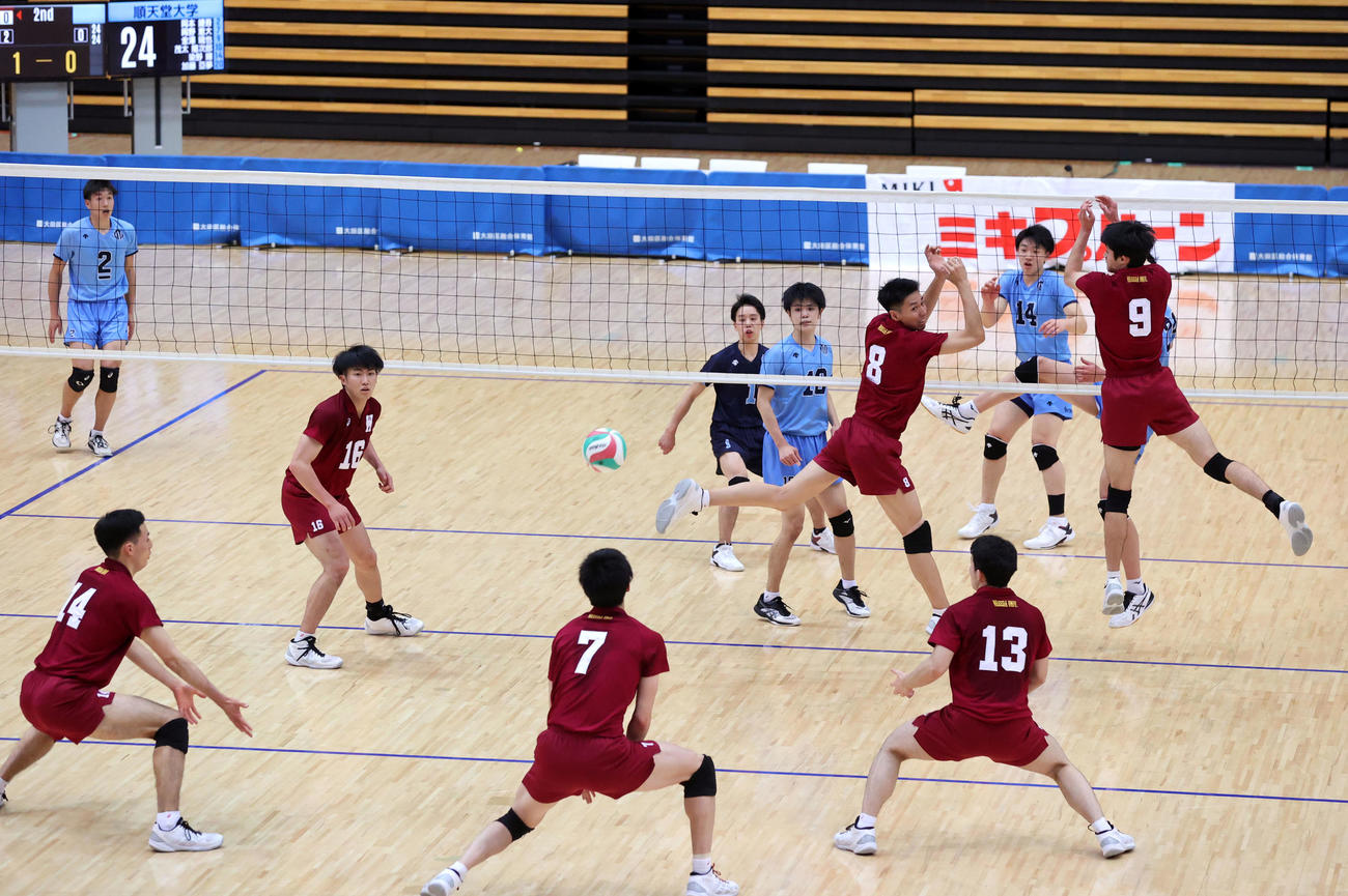 早大対順大　25ー19で順大が第２セットを奪う（撮影・浅見桂子）