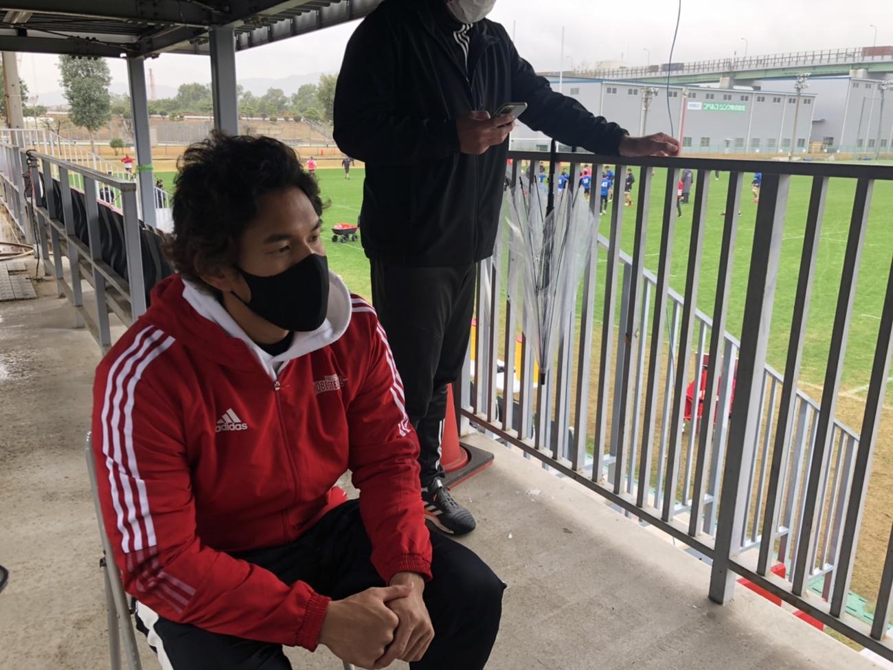 隔離期間を終えてチームに合流したコベルコ神戸のFB山中亮平（撮影・益子浩一）