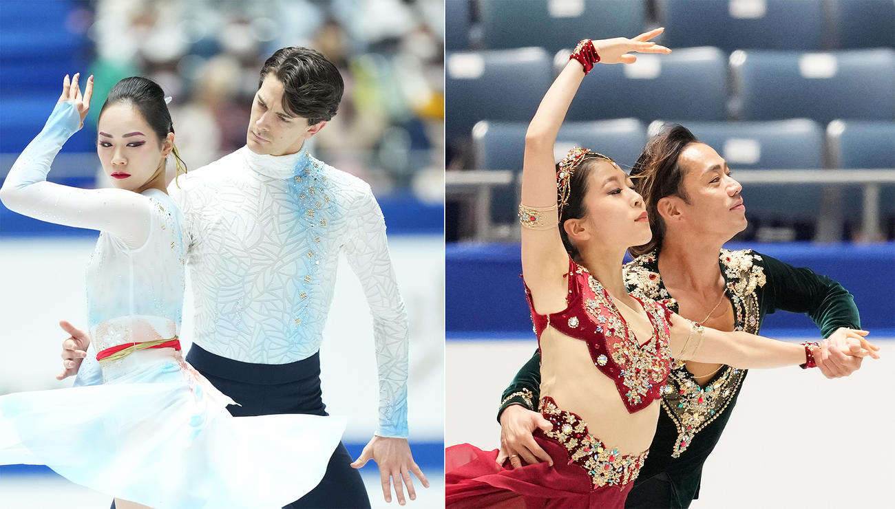 小松原美里、小松原尊組（左）と村元哉中、高橋大輔組（右）