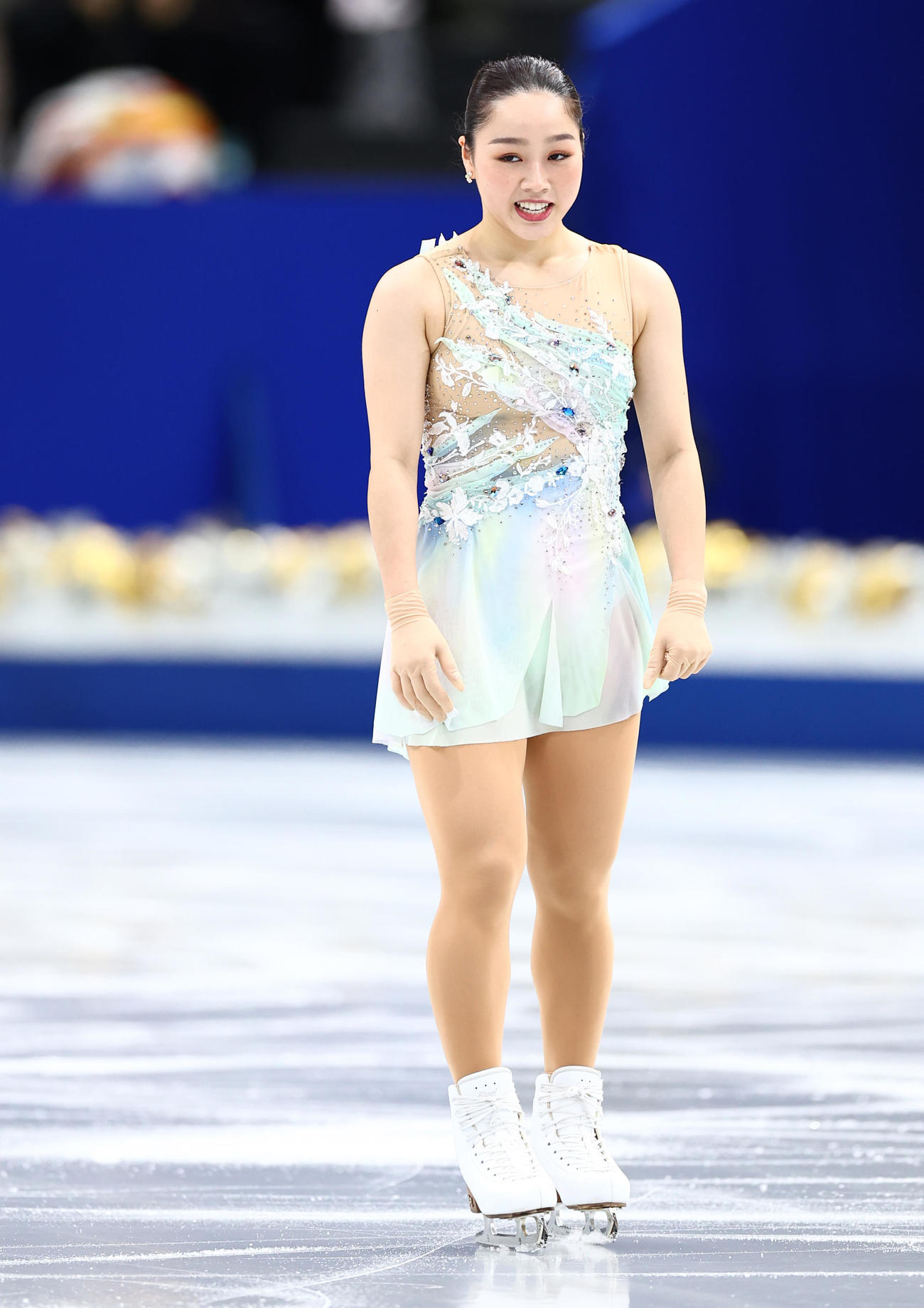 女子SPの演技を終え笑顔を見せる樋口（撮影・垰建太）