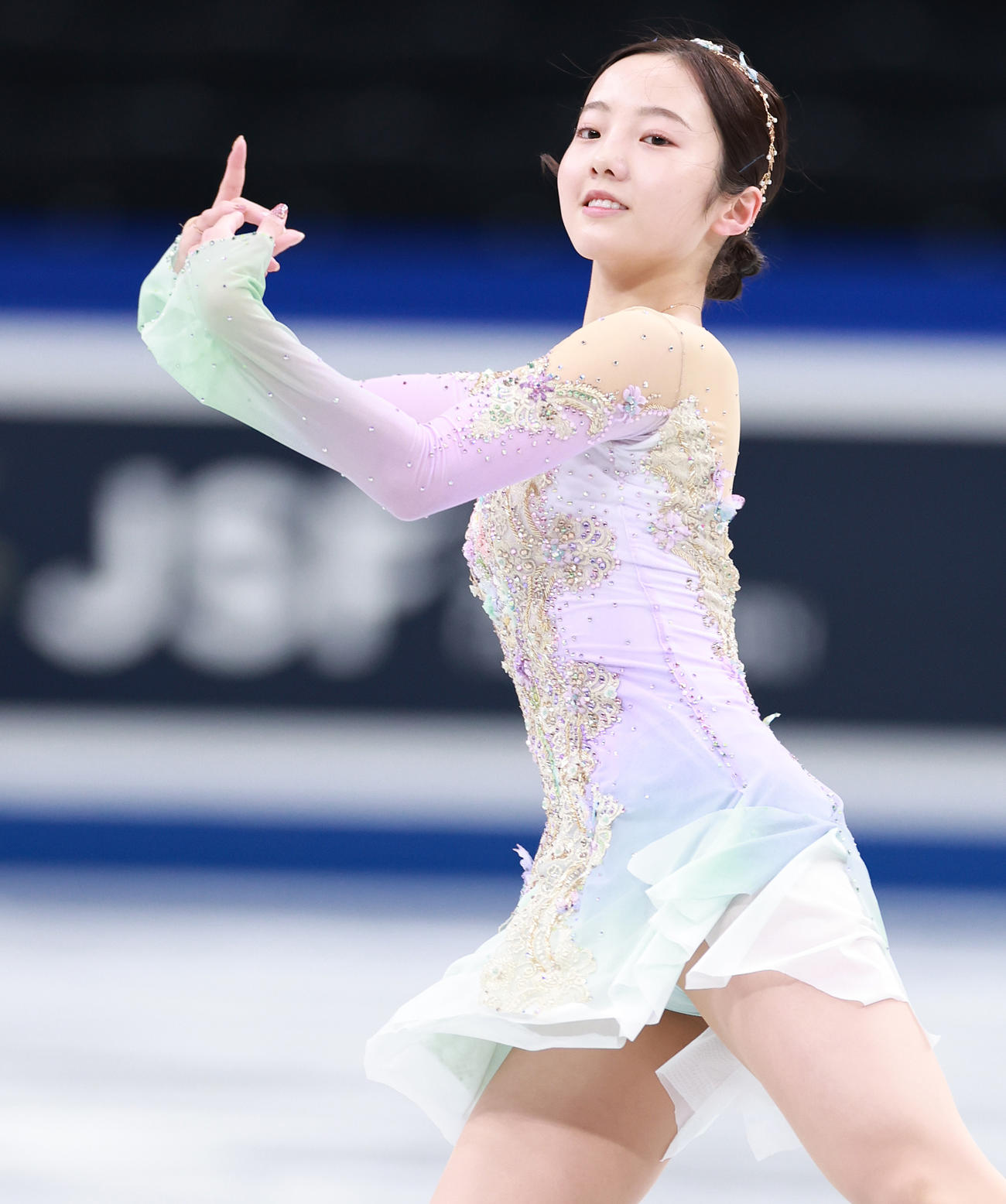 女子フリーの公式練習に臨む本田（撮影・垰建太）