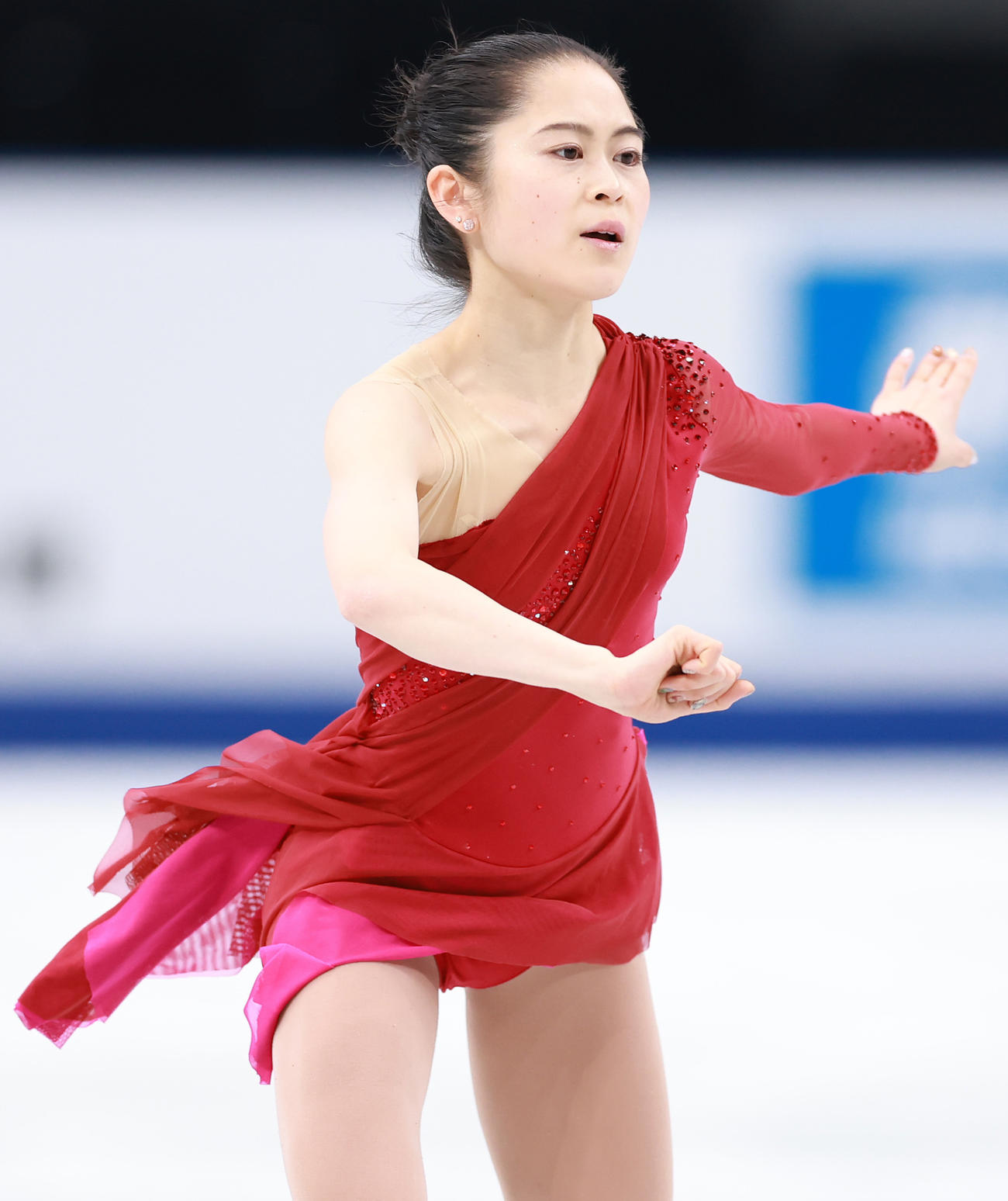 女子フリーの公式練習に臨む宮原（撮影・垰建太）