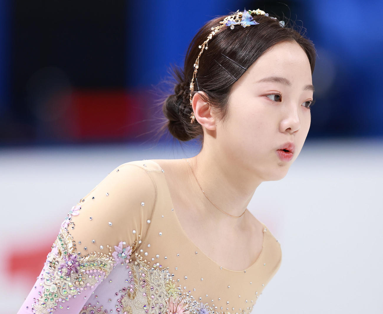 女子フリーの公式練習に臨む本田（撮影・垰建太）