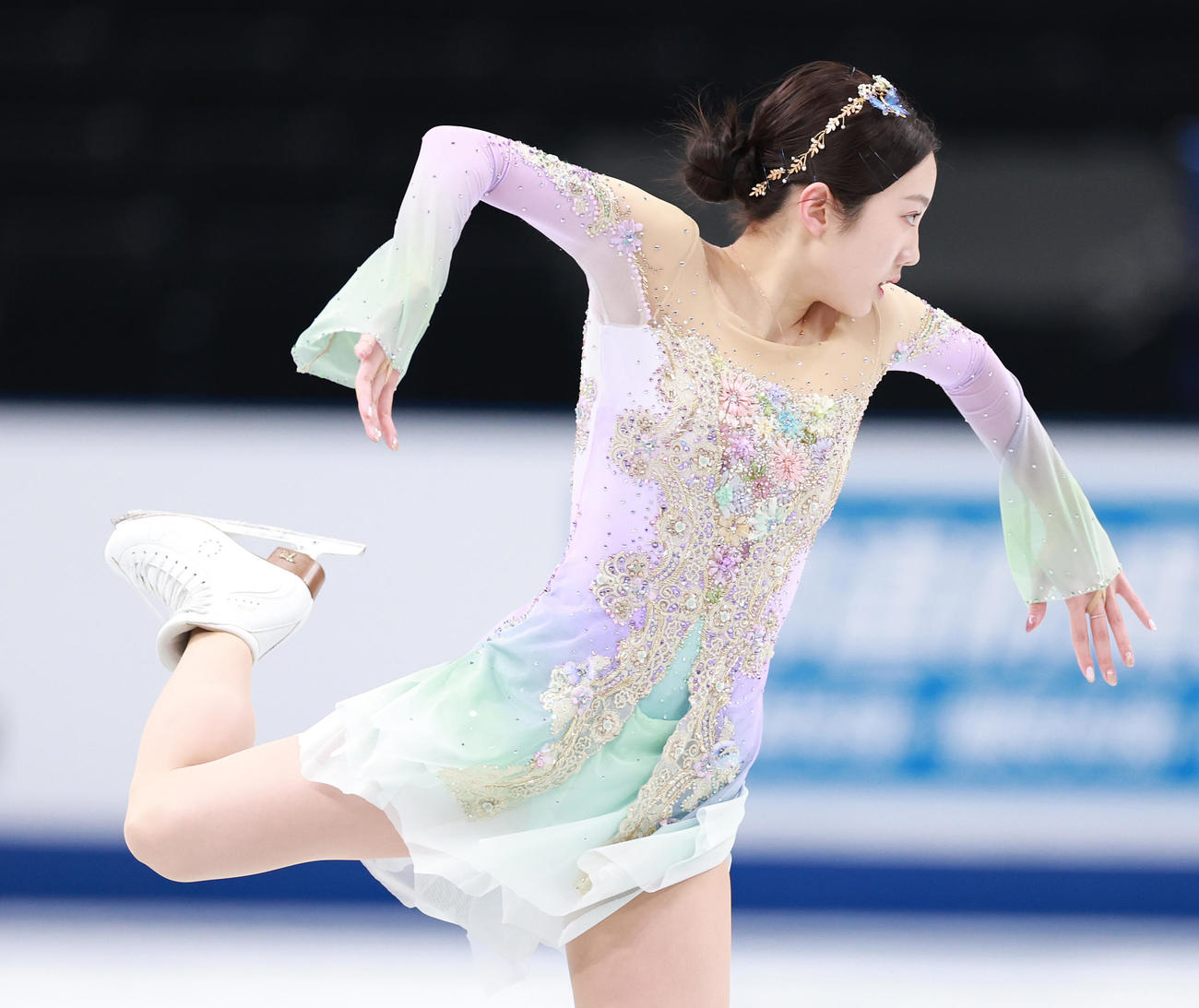 女子フリーの公式練習に臨む本田（撮影・垰建太）