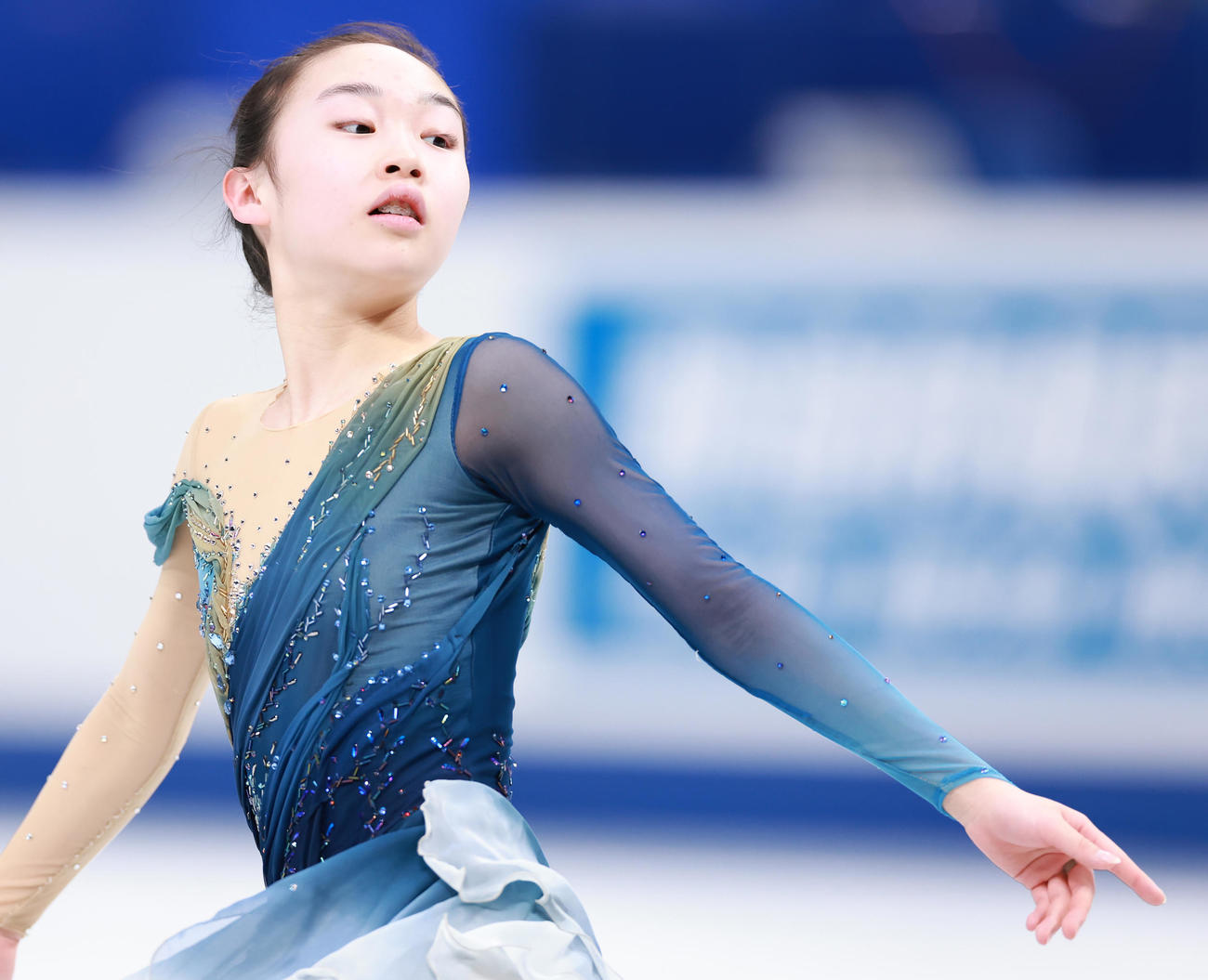 女子フリーの公式練習に臨む松生（撮影・垰建太）
