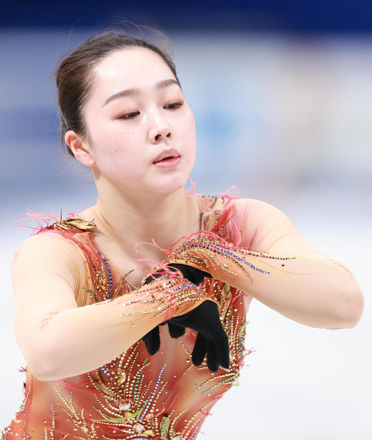 女子フリーの公式練習に臨む樋口（撮影・垰建太）