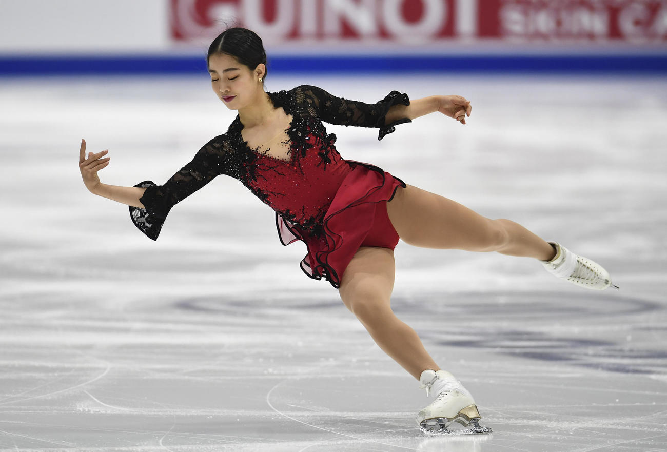 4大陸選手権女子SP　演技する横井ゆは菜（AP）