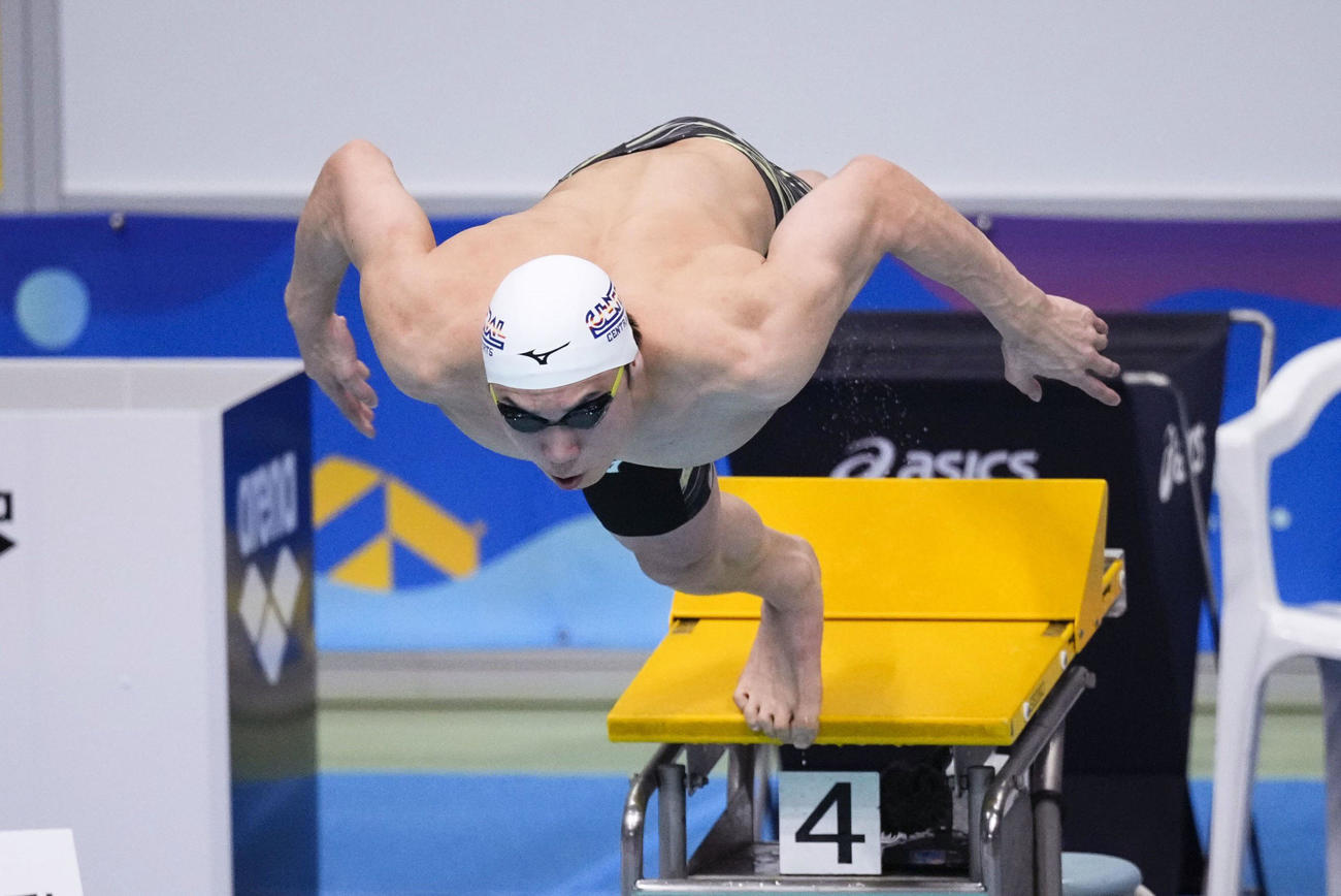 国際大会日本代表選手選考会　第2日　男子200メートル自由形決勝　スタートする松元（代表撮影）