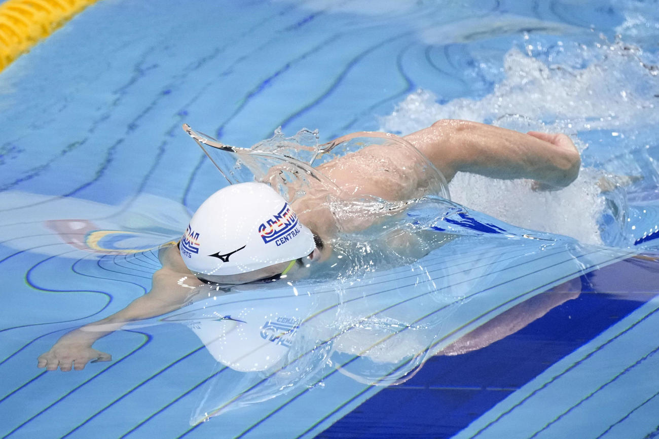 国際大会日本代表選手選考会　第2日　男子200メートル自由形決勝　力泳する松元（代表撮影）