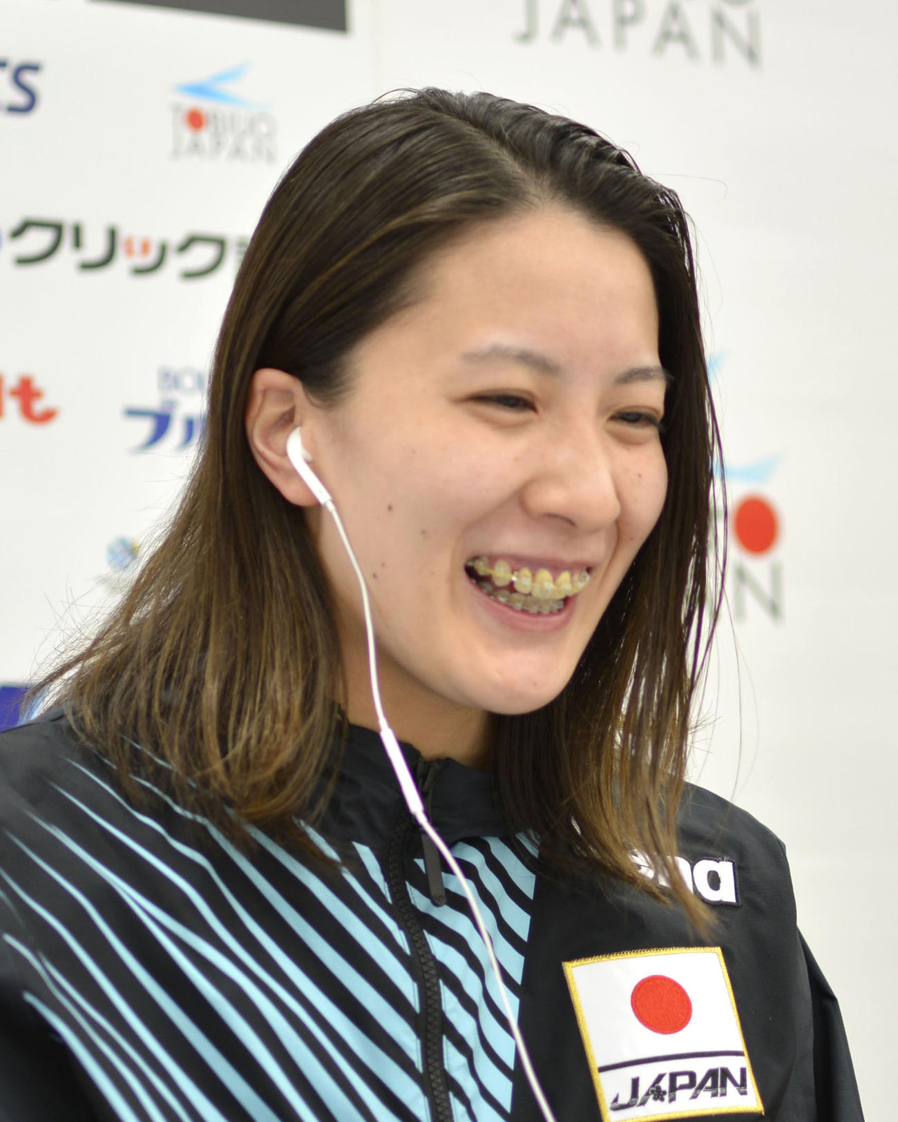 オンラインで取材に応じる競泳女子の大橋（日本水泳連盟提供＝共同）