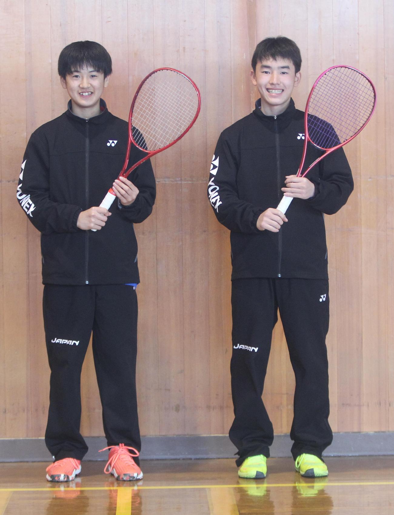 全日本U14強化合宿に参加し、今夏の全中優勝を目指す高沢泉（右）・高沢颯ペア（撮影　飯嶋聡美）