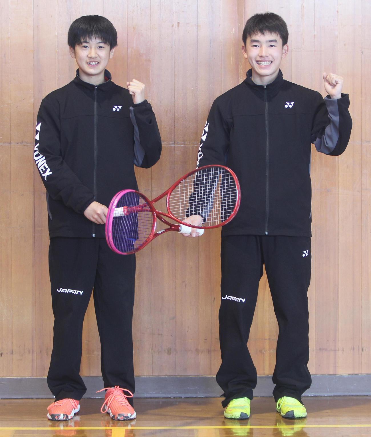 全日本U14強化合宿に参加し、今夏の全中優勝を目指す高沢泉（右）・高沢颯ペア（撮影・飯嶋聡美）