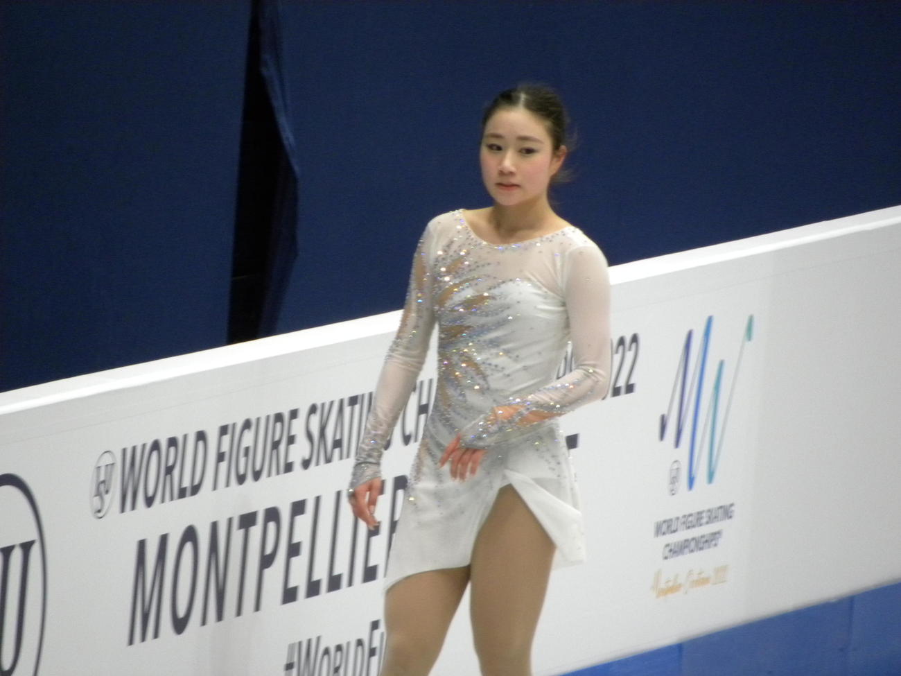 世界選手権女子ショートプログラムに向けて公式練習で調整した河辺愛菜