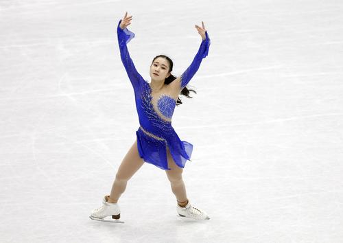 フィギュアスケート世界選手権女子フリー　演技する河辺愛菜（ロイター）
