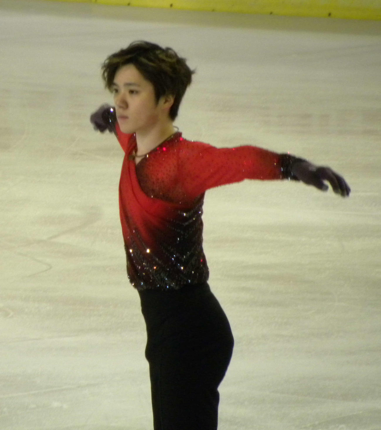 世界選手権男子の公式練習に臨んだ宇野昌磨