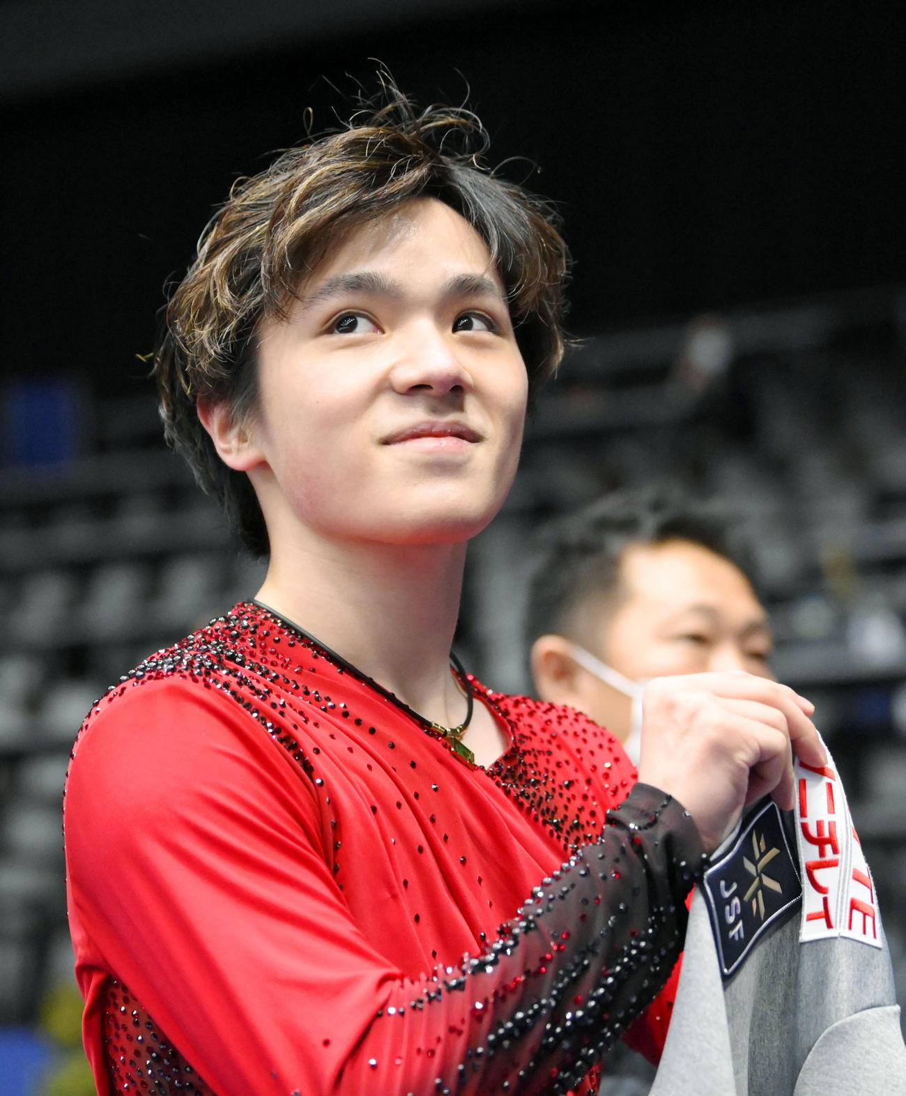 男子SPの演技を終え、笑顔を見せる宇野昌磨＝モンペリエ（共同）