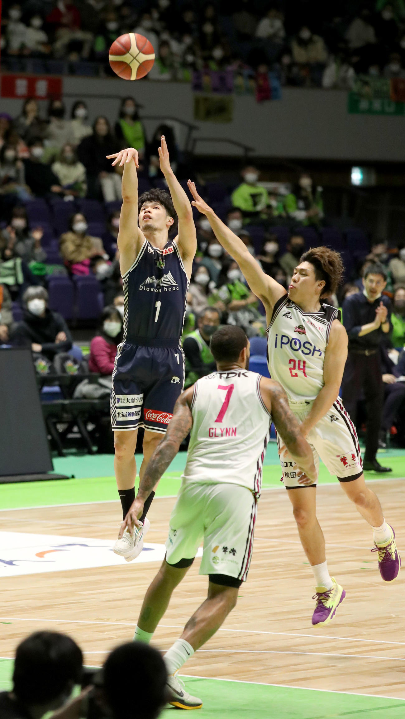 北海道対秋田　第2Q、シュートを決めるレバンガ北海道中野（撮影・佐藤翔太）