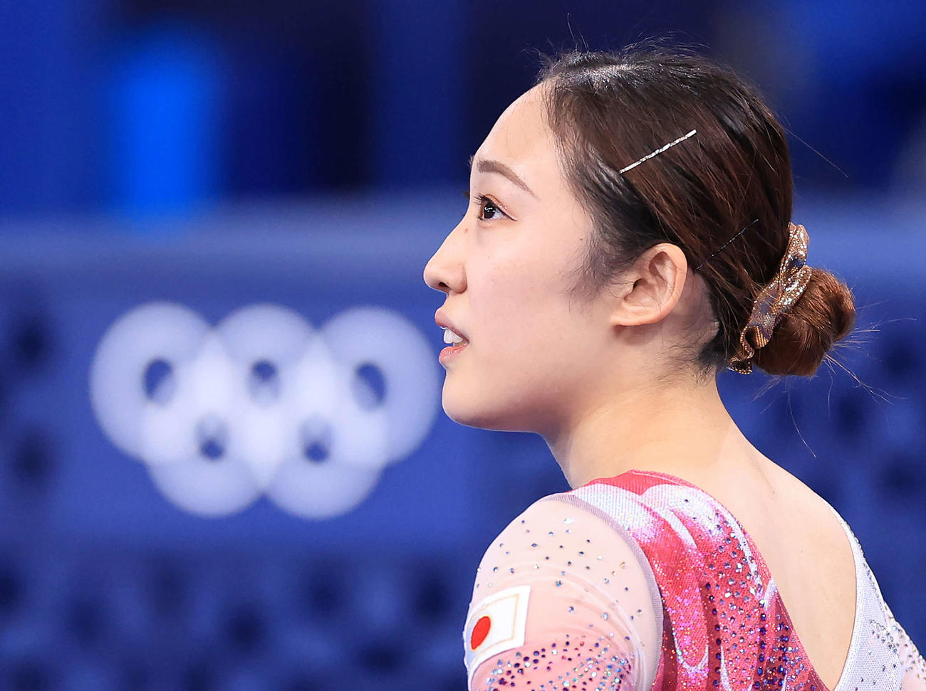東京五輪トランポリン女子予選、2本目の演技を終えぼうぜんとする森（2021年7月30日撮影）