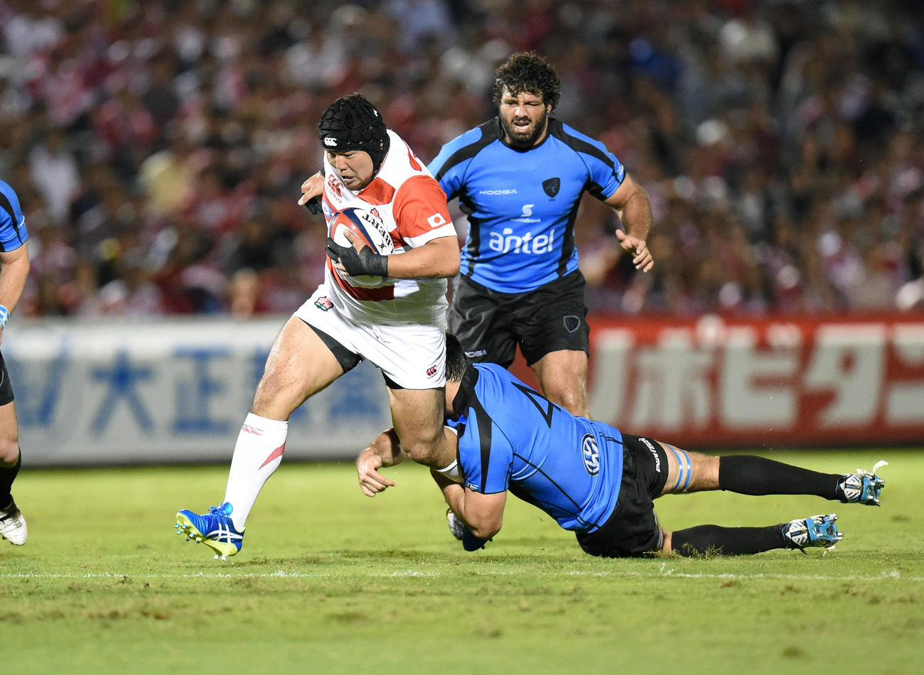 15年8月29日、強化試合のウルグアイ戦で、突進する日本代表プロップ畠山健介
