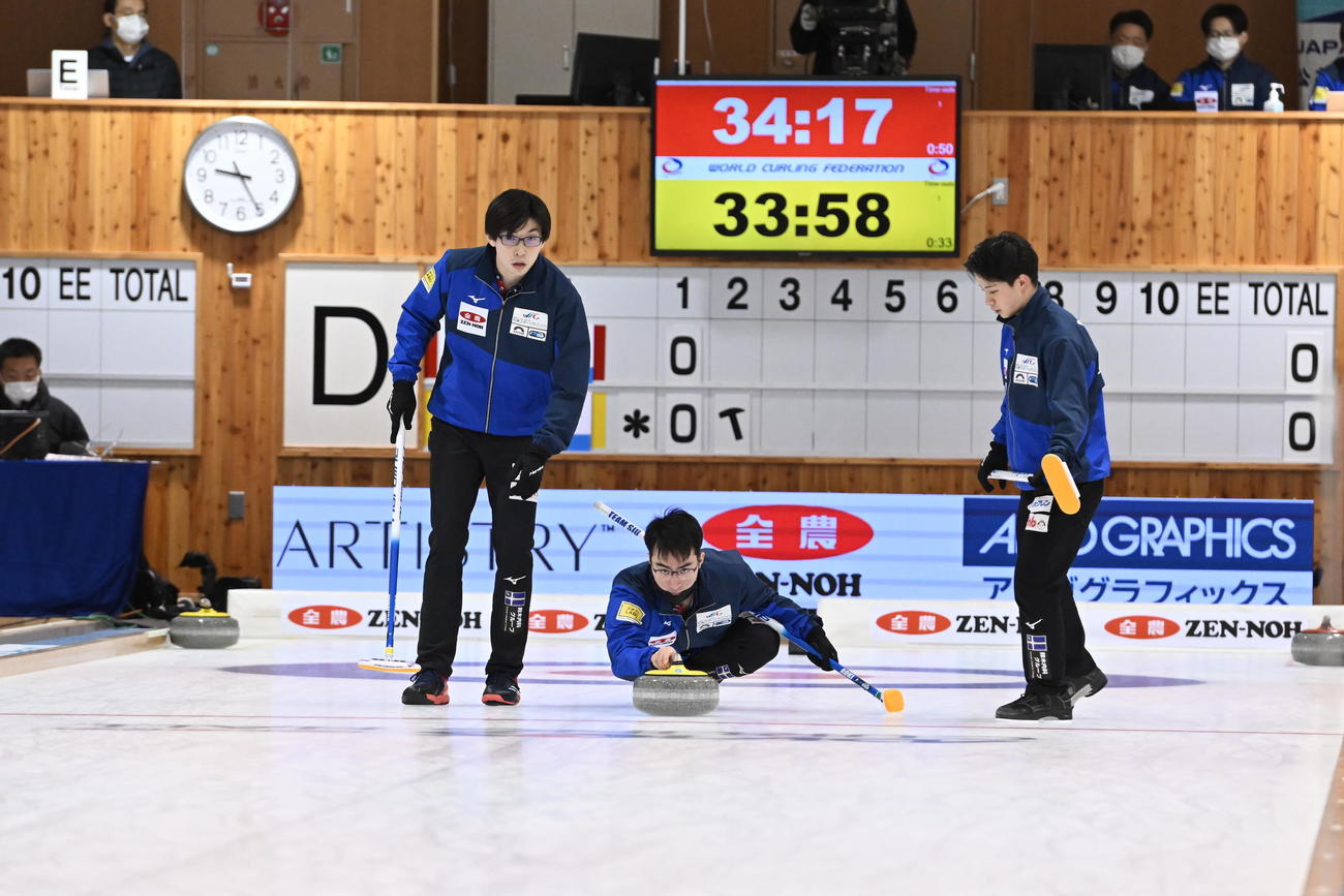常呂ジュニア、チーム石村を連破し3連勝の札幌国際大。中央は青木（C）JCA IDE