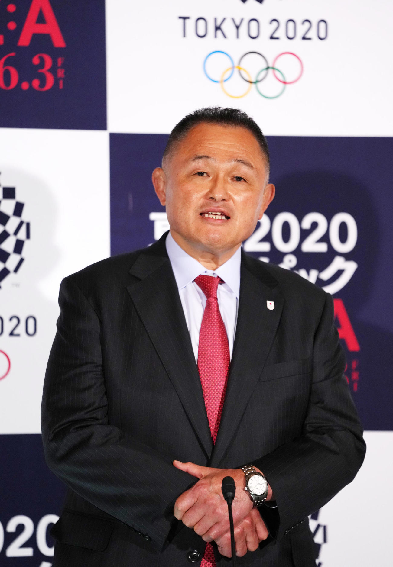 「東京2020オリンピックSIDE：A」の鑑賞を終え、感想を伝える山下泰裕JOC会長（撮影・横山健太）