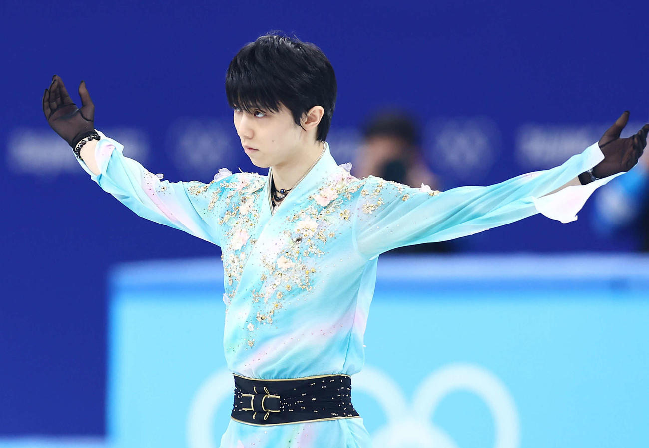 北京五輪フィギュアスケート男子フリーで演技を行う羽生結弦（22年2月）