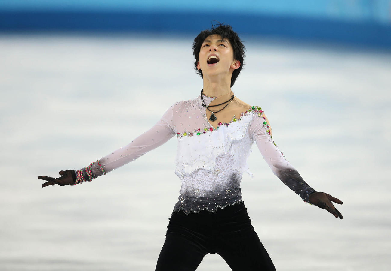 2014年2月14日ソチ五輪　フィギュアスケート男子フリー　男子フリーで演技する羽生結弦。フィギュア日本男子初の金メダルに輝いた